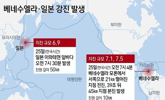 [그래픽] 베네수엘라·일본 강진 발생