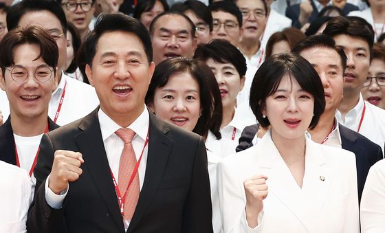 국민의힘 서울시당 지방선거 당선자 워크숍 참석한 오세훈·배현진