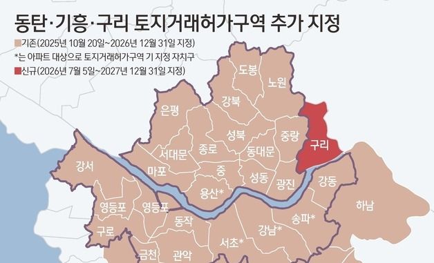 [그래픽] 동탄·기흥·구리 토지거래허가구역 추가 지정