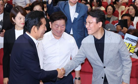 인사하는 정청래·김민석
