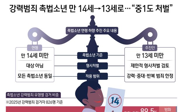 [오늘의 그래픽] 강력범죄 촉법소년 만 14세→13세로…"중1도 처벌"