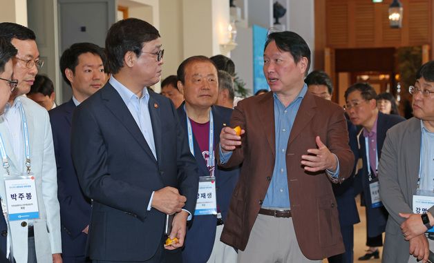 대화하는 최휘영 장관·최태원 회장