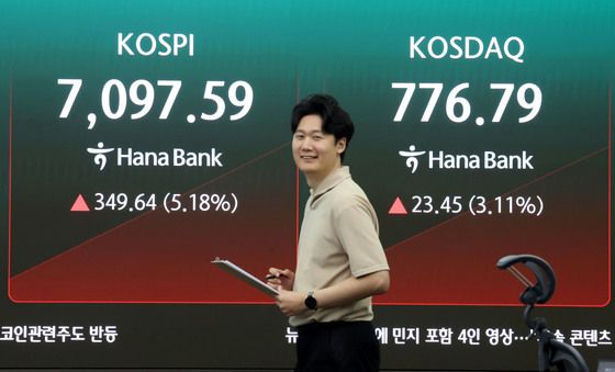 7000선 회복한 코스피, 장초반 5%대 급등