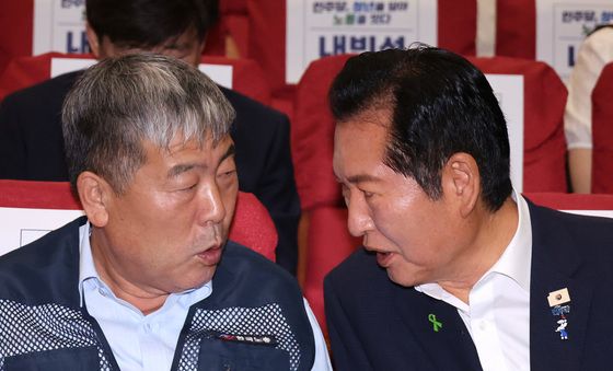 대화하는 정청래·김동명
