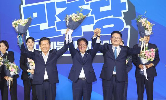 정청래·김민석·송영길 '두 손 번쩍!'