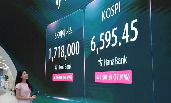 코스피 17.91% 폭등해 6595.45…SK하닉 첫 상한가 마감