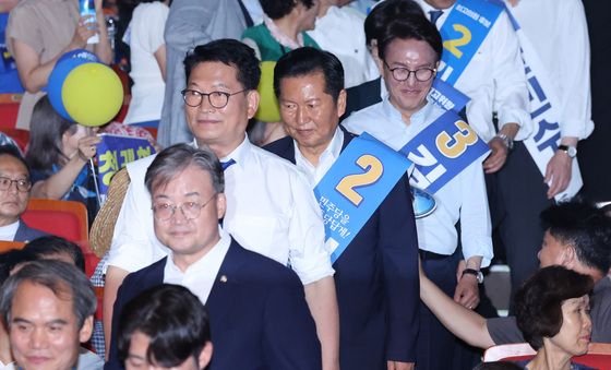 합동연설회 참석하는 송영길·정청래·김민석