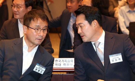 한국기자협회 창립 62주년 기념식 참석한 한병도·장동혁