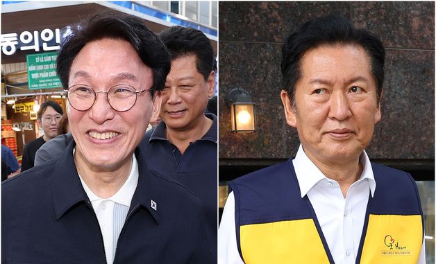 전통시장 찾은 김민석·어르신 봉사활동 나선 정청래