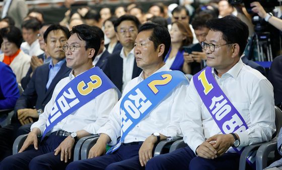 전남광주 연설회 참석한 김민석·정청래·송영길