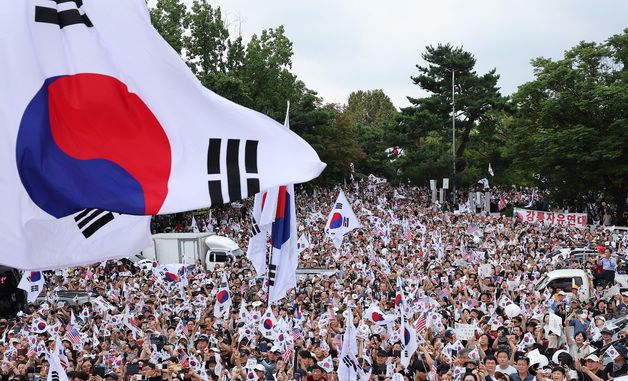 올림픽공원에서 열린 투표 용지 부족 사태 관련 참정권 수호 집회