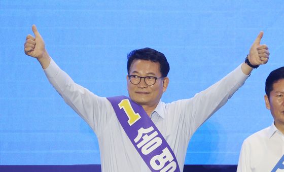 경기 지역 합동연설회 찾아 인사하는 송영길 당대표 후보