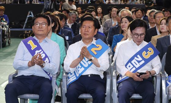 경기 지역 합동연설회 참석한 당대표 후보들