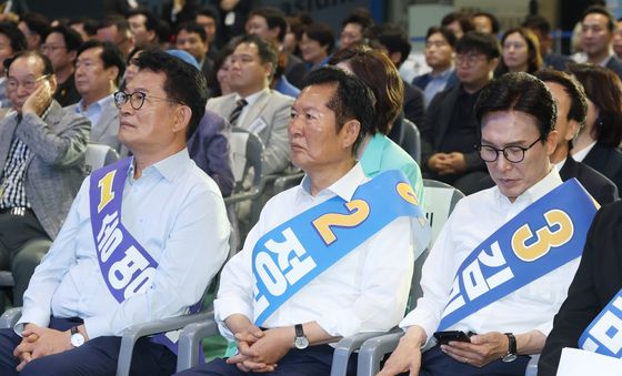 경기 지역 합동연설회 참석한 민주당 당대표 후보들