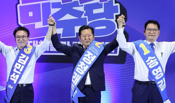 인사하는 김민석·정청래·송영길