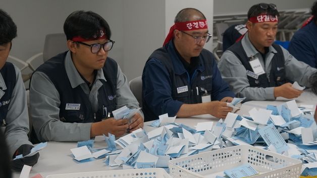 찬반투표 수개표하는 HD현대중공업 노조