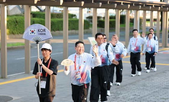 나고야 선수촌 도착한 대한민국 국가대표 선수단