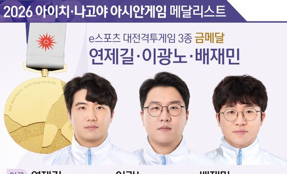 [그래픽] 2026 아이치·나고야 아시안 게임 e스포츠 대전격투게임 3종 금메달-연제길·이광노·배재민