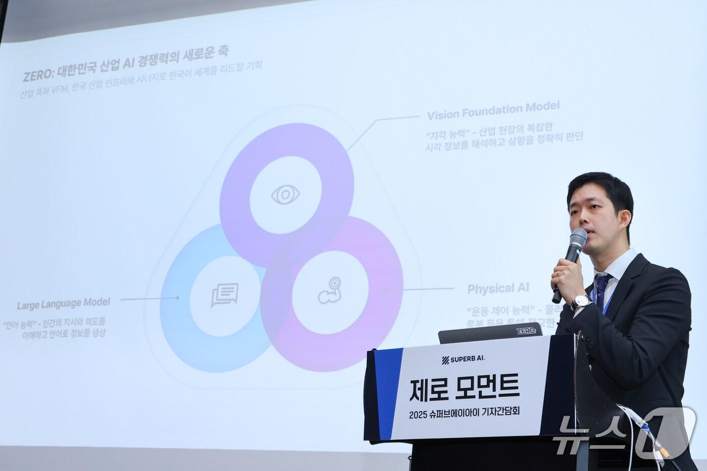 김현수 슈퍼브에이아이 대표가 비전 파운데이션 모델 '제로'를 설명하고 있다.(슈퍼브에이아이 제공)