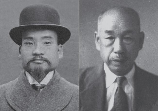 본문 이미지 - 동화약품 창업자인 노천 민병호의 장남인 민강 사장(왼쪽)과 제2 창업을 이끈 보당 윤창식 사장. (동화약품 제공)