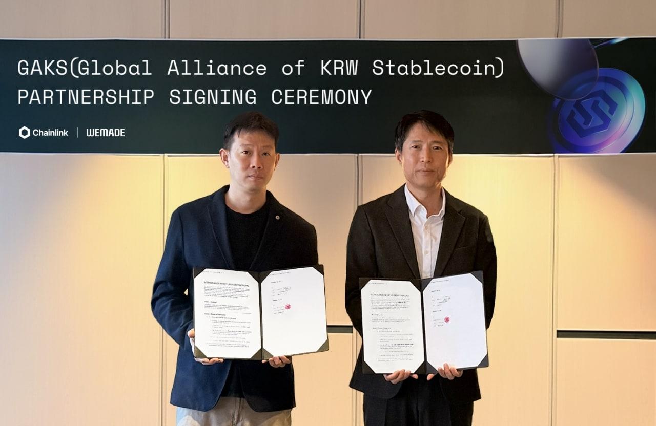 본문 이미지 - 위메이드가 주도하는 원화 스테이블 코인 연합체 'GAKS'에 '체인링크 랩스'가 합류했다.(위메이드 제공. 재판매 및 DB금지)2026.1.27/뉴스1