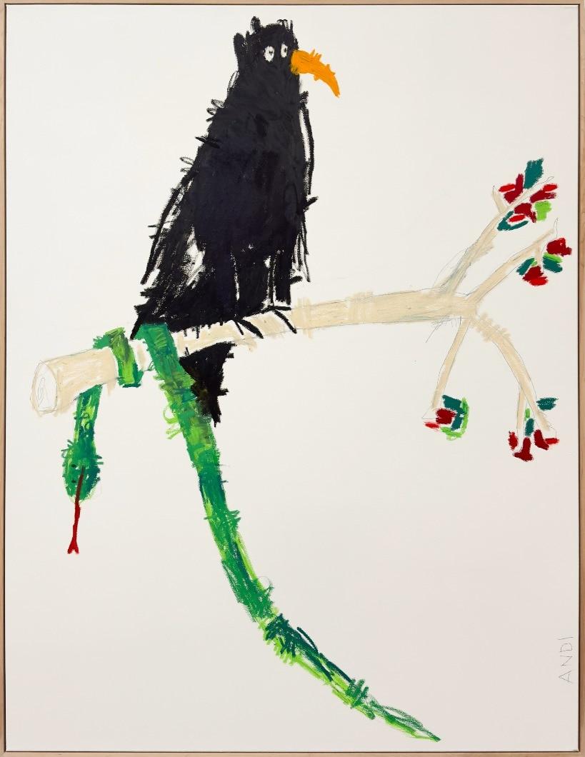 본문 이미지 - Andi Fischer, TENSION NOTICEABLE, 2025, oil stick, pencil on canvas, 219 x 169 x 5 cm, artist frame, 제공: 갤러리바톤